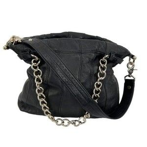 Junior Drake Black Italian Leather Gold Link Chain Slouchy Hobo Shoulder Bag